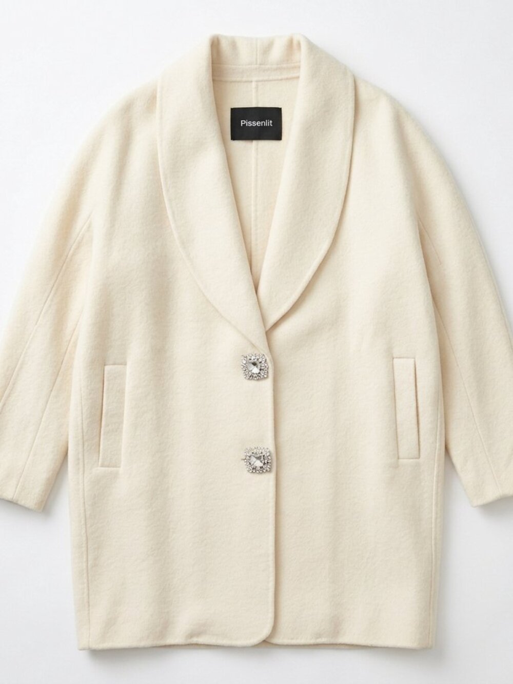 NWT Crystal Button Walking Coat in Ivory – Cashmere Wool Blend